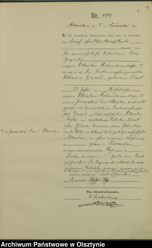 image.from.unit.number "Sterbe-Haupt-Register Tom II, Nr 398-510"