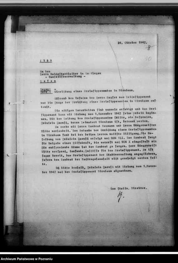 Obraz 15 z jednostki "[Korespondencja w sprawach organizacyjnych, sprawozdanie z działalności], Kreissippenamt Birnbaum [Międzychód]"