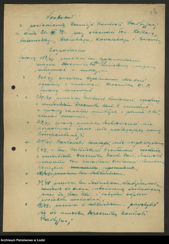 Obraz 14 z jednostki "Protokoły posiedzeń [Wojewódzkiej Komisji Kontroli Partyjnej wraz załącznikami]"