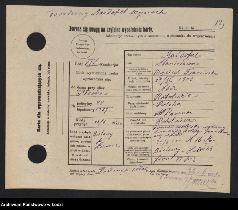 Obraz 15 z jednostki "[Spis ludności Łodzi] Mardofel - Markgraf"