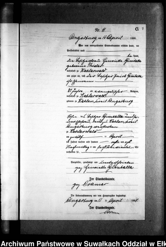 image.from.unit.number "Sterbe-Neben-Register des Preussischen Standes-Amtes Kehlen Kreis Angerburg"