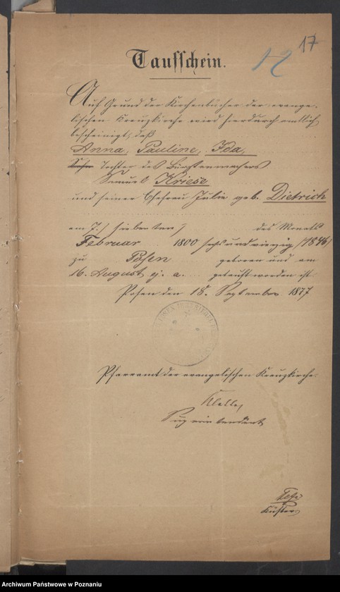 Obraz 19 z jednostki "Die von den Verlobten zum Aufgebot beigebrachten Urkunden pro 1877"