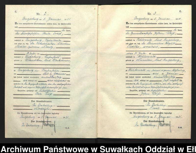 image.from.unit.number "C2. Sterbe - Register (Neben - Register) Standesamt Angerburg Ostpr. einschl. der Standesamtsbezirk Gross Strengeln, Kehlen und Prinowen"