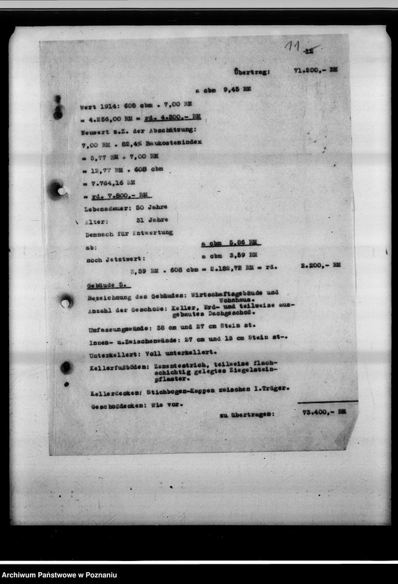 Obraz 16 z jednostki "Schätzungs-Gutachten betreffend das Grundstück in Posen, Adolf Memelstrasse 4."