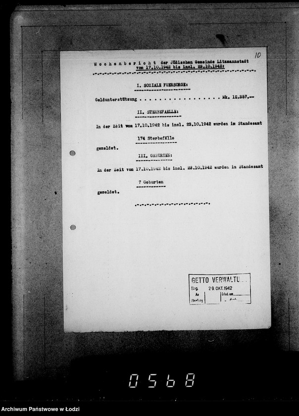 Obraz 14 z jednostki "Wöchentliche (monatliche) Tätigkeitsberichte des Ältesten der Juden"