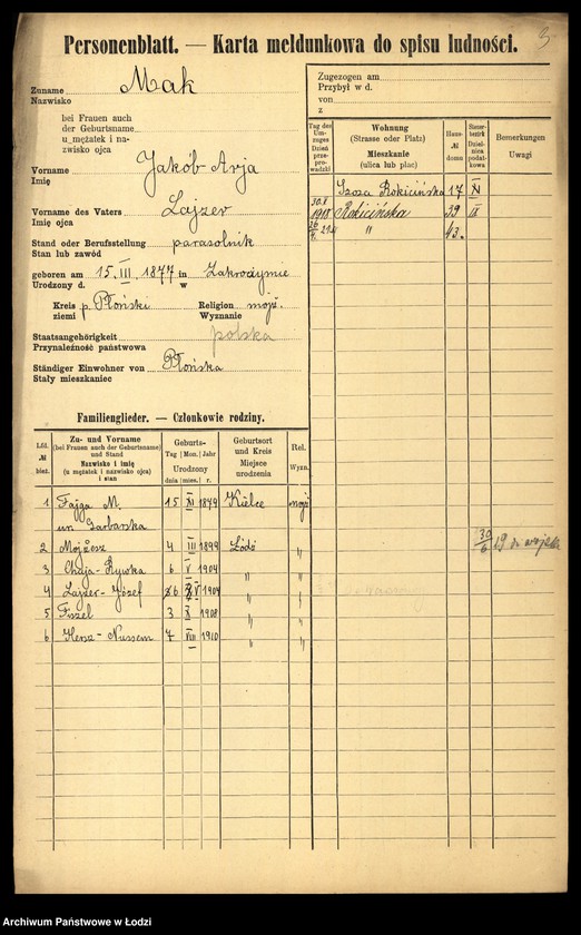 Obraz 5 z jednostki "[Spis ludności Łodzi] Mak - Makowski"