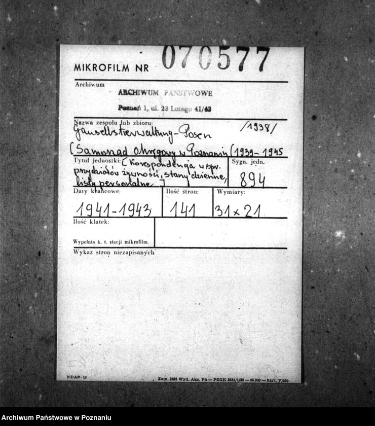 Obraz 2 z jednostki "Schriftwechsel mit dem Ernährungsamt [Korespondencja w sprawie przydziałów żywności, stany dzienne, listy personalne]."