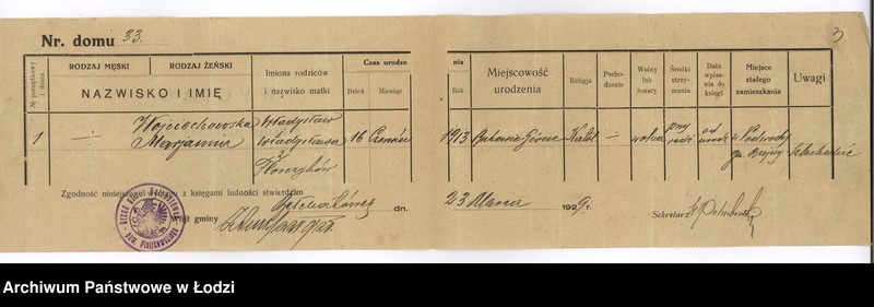 image.from.unit.number "Dokumenty do rejestru mieszkańców Rudy Pabianickiej. Witaszczyk Jan - Wróblewska Marianna"