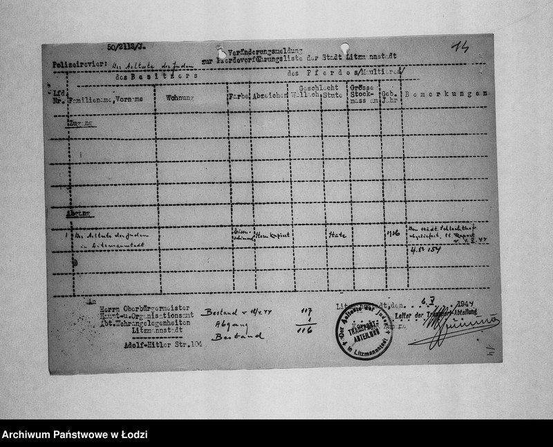 Obraz 17 z jednostki "Veränderungs-Meldungen [Korespondencja PSŻ z GV w sprawie pogłowia końskiego]"