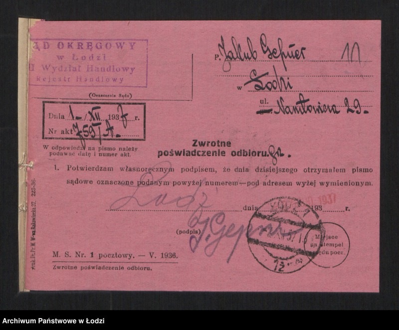 Obraz 13 z jednostki "Jacób Gepner- handel towarów tabacznych"