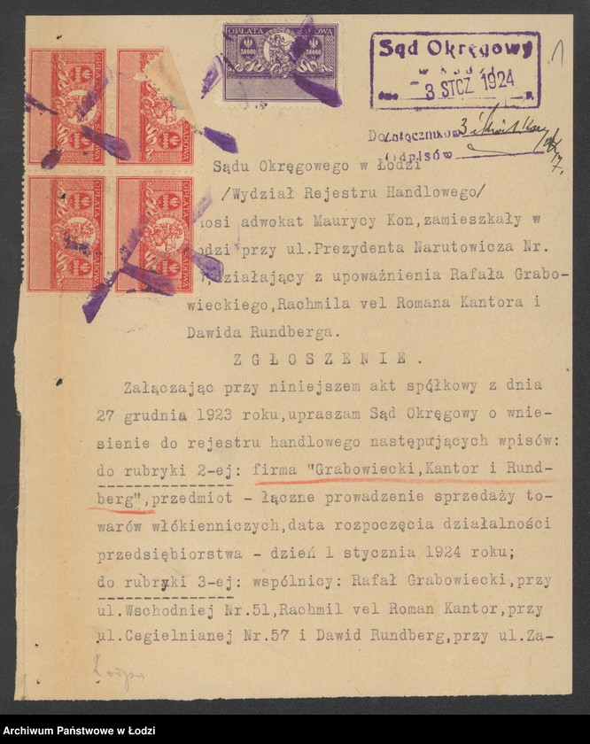 Obraz 3 z jednostki "Grabowiecki, Kantor o Rundberg – sprzedaż towarów włókienniczych"