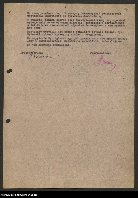 Obraz 18 z jednostki "Państwowe Zakłady Przemysłu Bawełnianego nr 2; protokoły z narad technicznych, raporty dzienne z wykonania produkcji, [meldunki o zarobkach]"