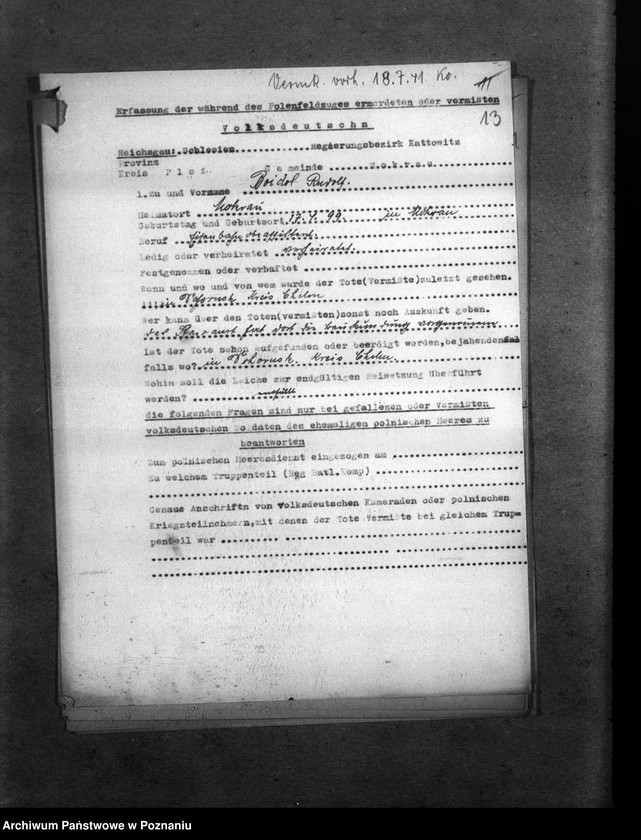 Obraz 17 z jednostki "Amtliche Meldungen Kreis Pless (Pszczyna)"