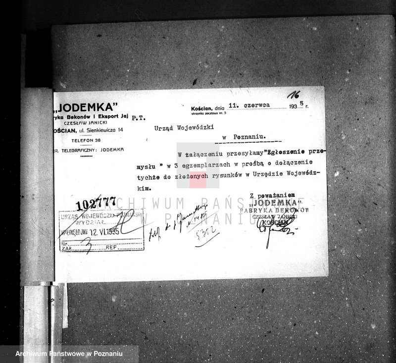 Obraz 20 z jednostki "Zatwierdzenie zakładu przemysłowego / Rozbudowa Rzeźni Miejskiej, - oddział konserw miejskich Zarząd Miejski w Kościanie"