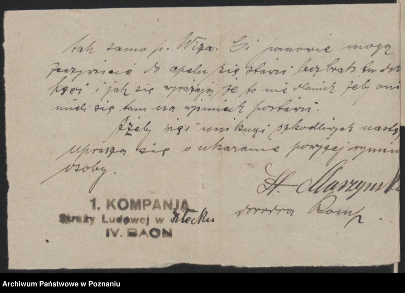 Obraz 9 z jednostki "Kampania Straży Ludowej w Kłecku IV Baon [Raporty]"