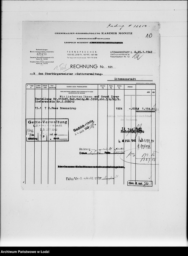 Obraz 14 z jednostki "M [rachunki za dostawy towarów dla Getta]"