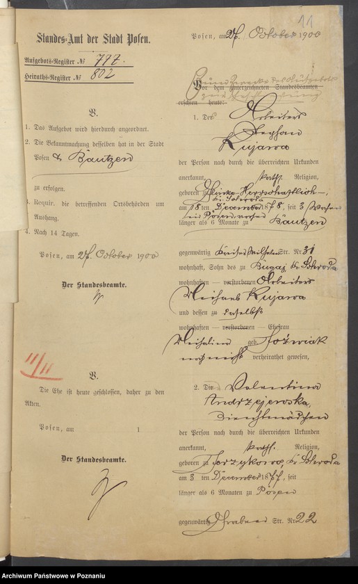 Obraz 13 z jednostki "Die von den Verlobten beigebrachten Urkunden zur Eheschliessung pro 1900"