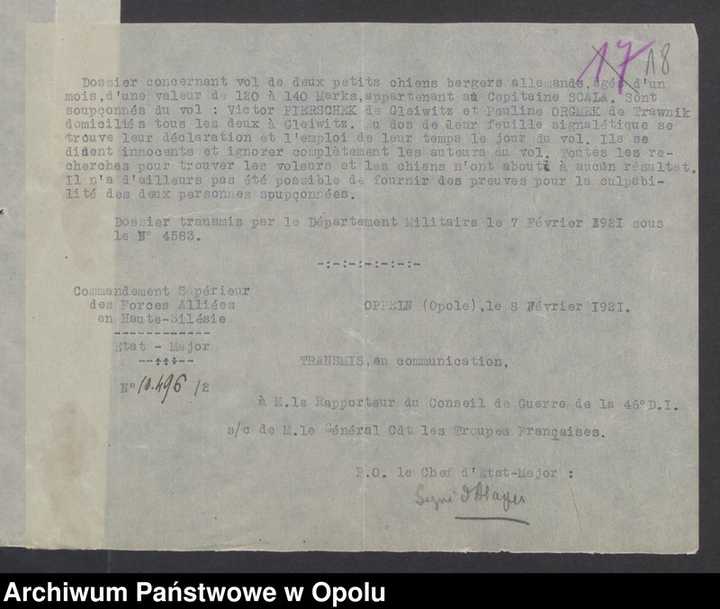 Obraz 20 z jednostki "Sorties /Korespondencja własna wychodząca - pisma, zarządzenia/ 1.02.1921 - 14.04.1921"