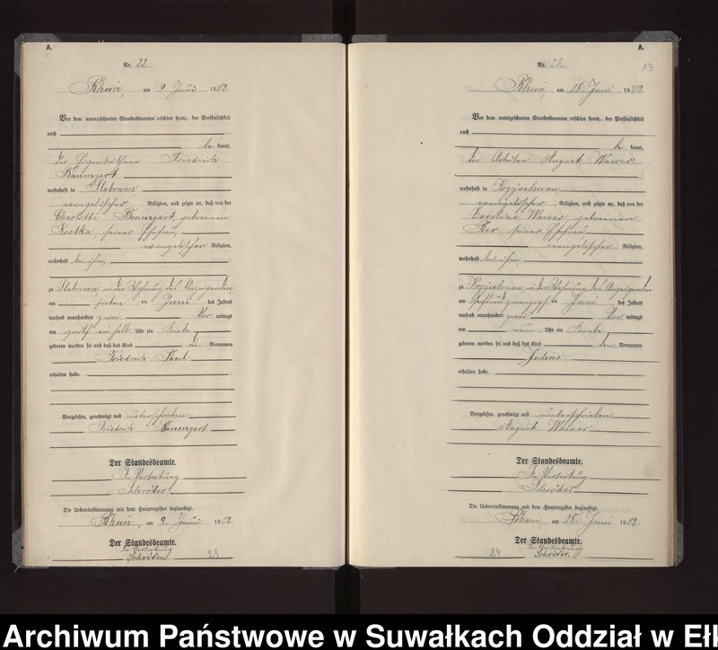 Obraz 16 z jednostki "Geburts-Neben-Register des Königlichen Preussischen Standes-Amtes Gneist Kreis Loetzen"