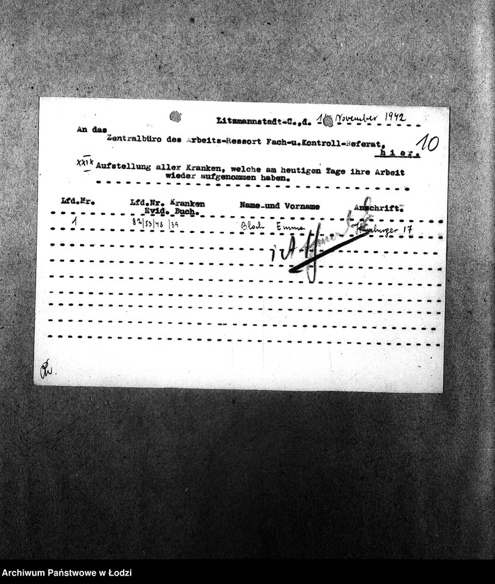 Obraz 13 z jednostki "[Wyciągi z książki ewidencyjnej chorych]"