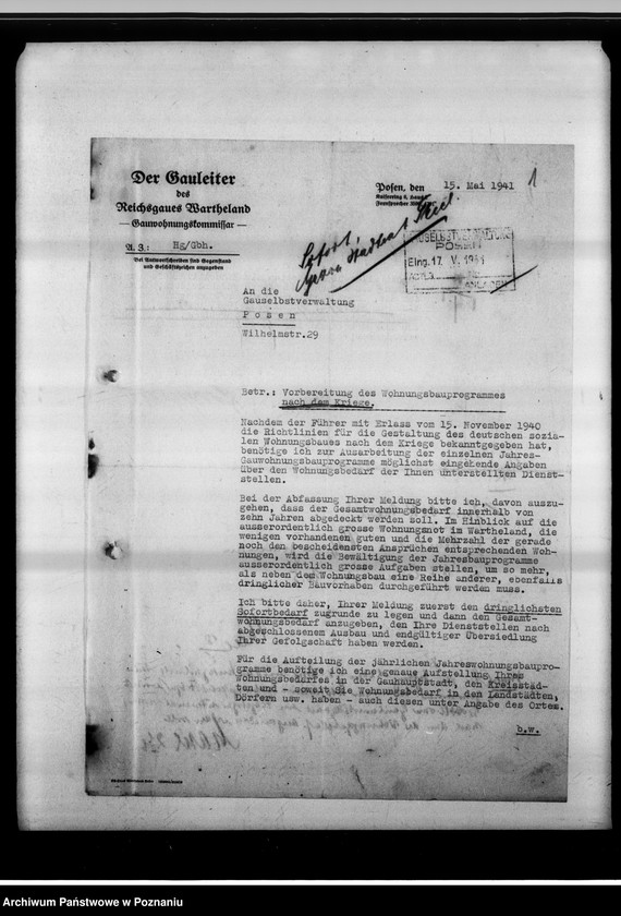 Obraz 6 z jednostki "Vorbereitung des Wohnungsbauprogrammes nach dem Kriege. Feststellung des Wohnungsbedarfes."