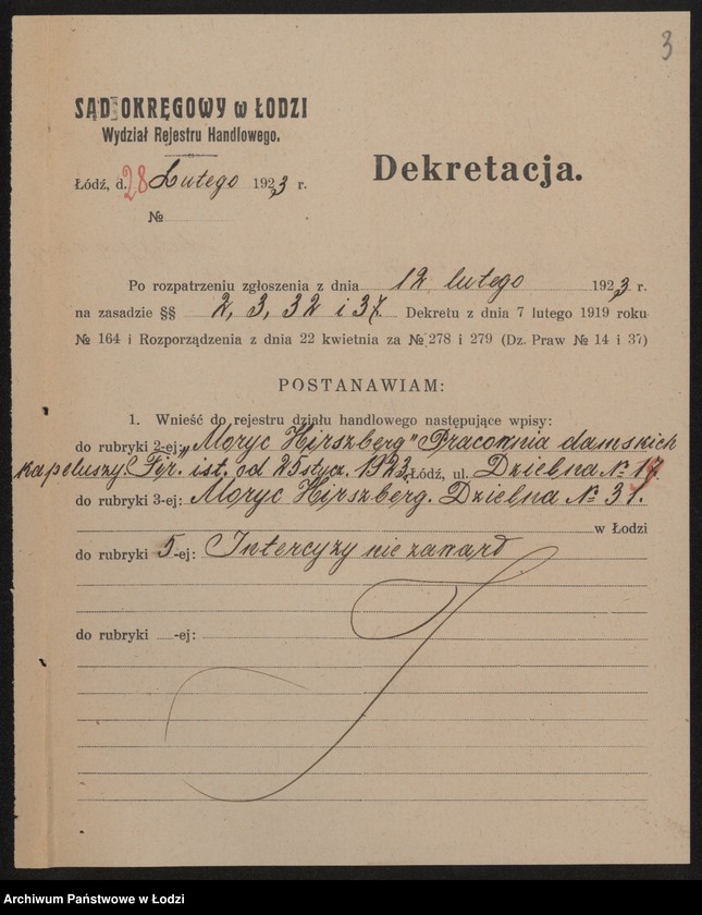 Obraz 5 z jednostki "Moryc Hirszberg- pracownia damskich kapeluszy"