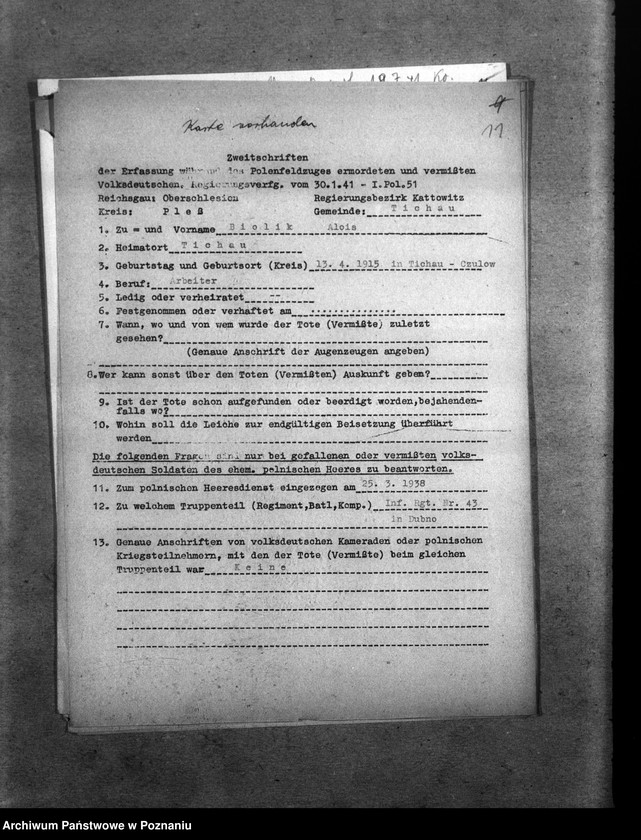 Obraz 15 z jednostki "Amtliche Meldungen Kreis Pless (Pszczyna)"