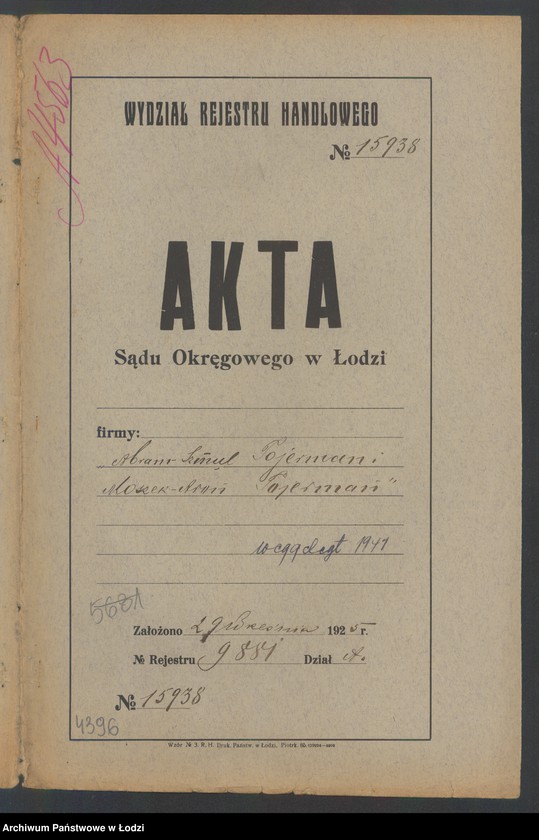 Obraz 2 z jednostki "Abram Szmul Tojerman i Moszek Aron Tojerman- handel dodatkami krawieckimi"