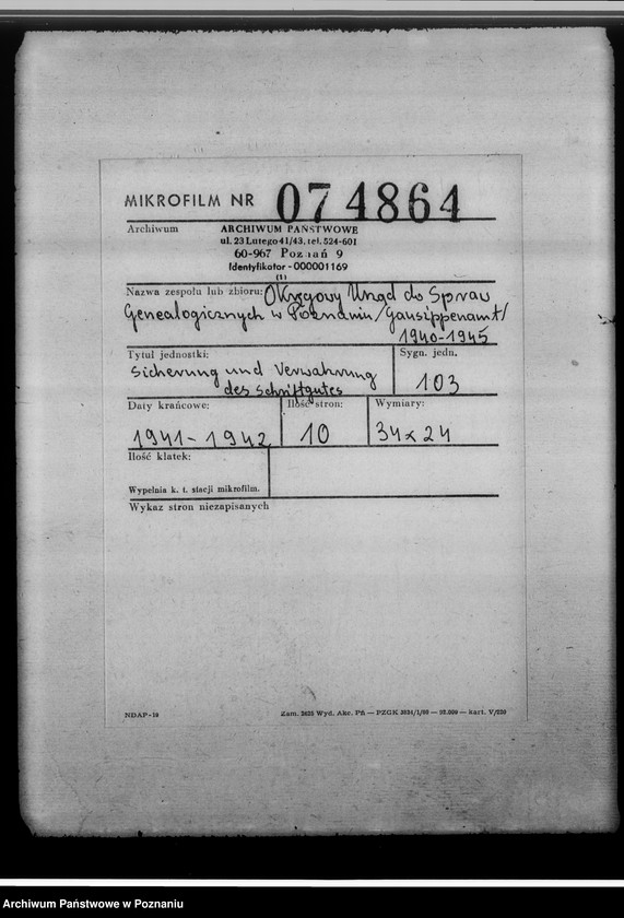 Obraz 2 z jednostki "Sicherung und Verwahrung des Schriftgutes"