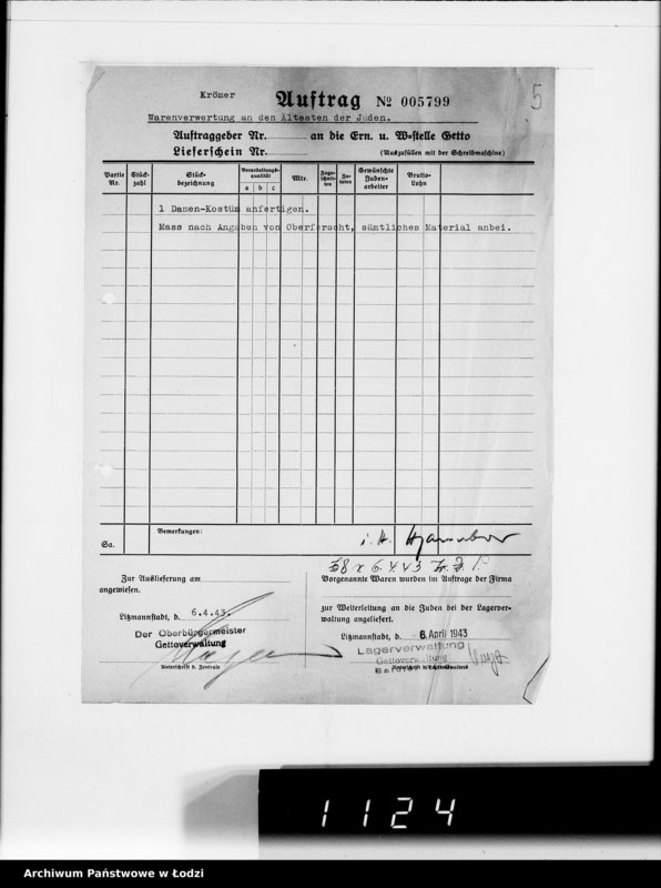 Obraz 9 z jednostki "Warenverwertung. Lager 91. [Aufträge] 5750-5800"