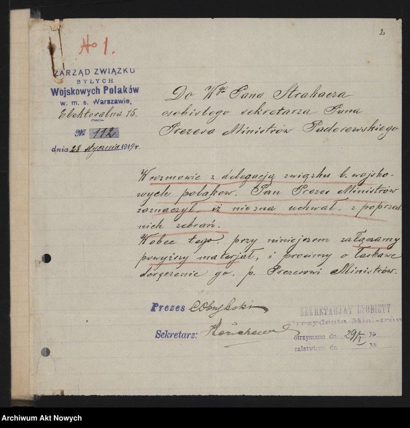 image.from.unit.number "Związek byłych wojskowych Polaków. Memoriały dotyczące spraw bytowych: posad, pomocy"