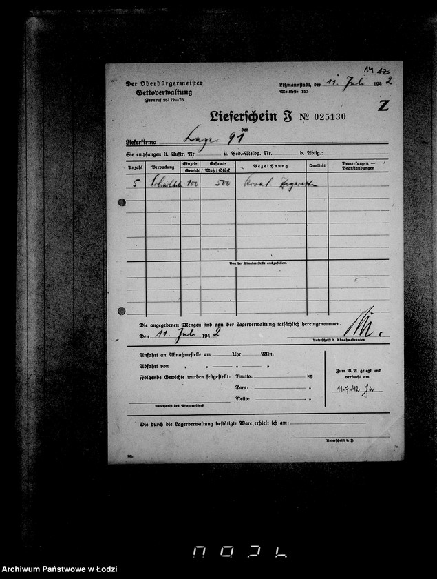Obraz 18 z jednostki "Aufträge, [Lieferscheinen und Rechnungen] 14731-16050 [Dostawy żywności do Getta]"