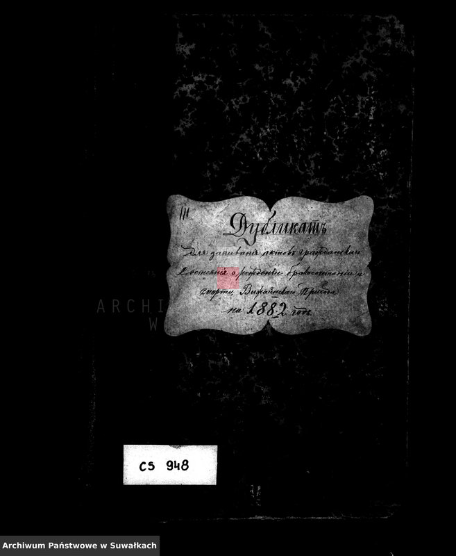 image.from.unit.number "Dublikat dlja zapisyvanija aktov graždanskogo sostojanija o roždenii, brakosočetanii i smerti vižajnskogo prichoda na 1882 god"