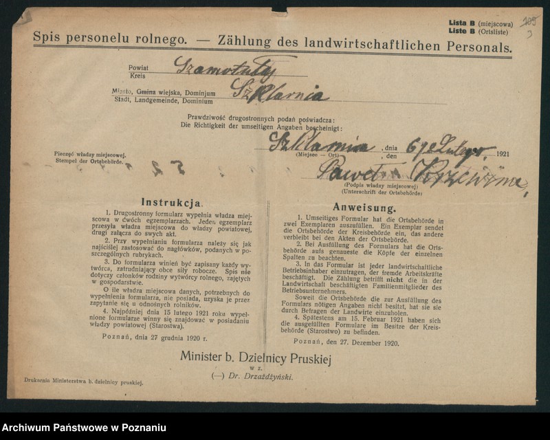 Obraz 5 z jednostki "[Spis personelu rolnego zatrudnionego w powiecie szamotulskim - wykazy zatrudnionych w poszczególnych gospodarstwach rolnych]"