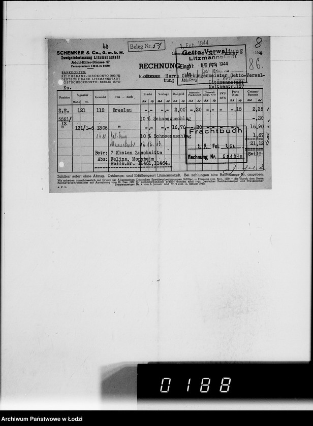 Obraz 12 z jednostki "Schenker u.Co [rachunki za dostawy towarów do Getta]"