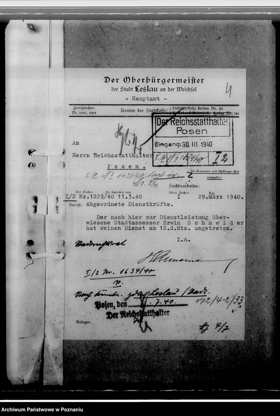 image.from.unit.number "Berufung des Assessors Schneider in Hohensalza - Inowrocław, zum 3. Beigeordneten- Stadtrechtsrat"