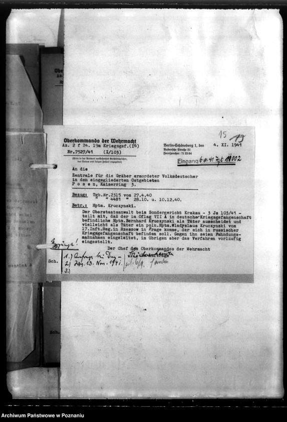 Obraz 20 z jednostki "Poszukiwanie kapitana B. Kruszyńskiego w celu ukarania go za rzekome wystąpienia przeciw Niemcom"