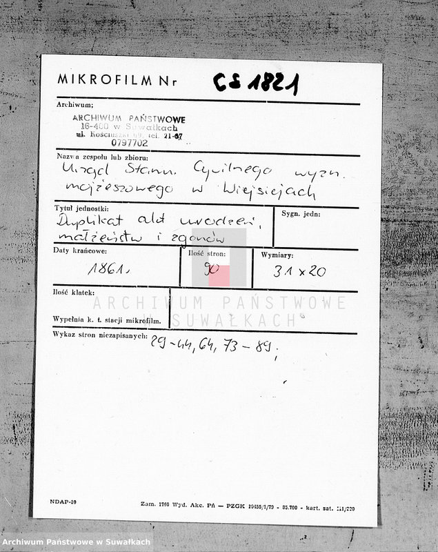 image.from.unit.number "Duplikat akt urzędnika Stanu Cywilnego wyznania mojżeszowego Okręgu Wiejsieje pro 1861"