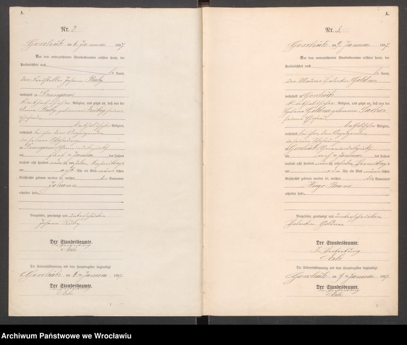 Obraz 4 z jednostki "księga urodzeń Urzędu Stanu Cywilnego w Goszczu (Goschütz) 1897"