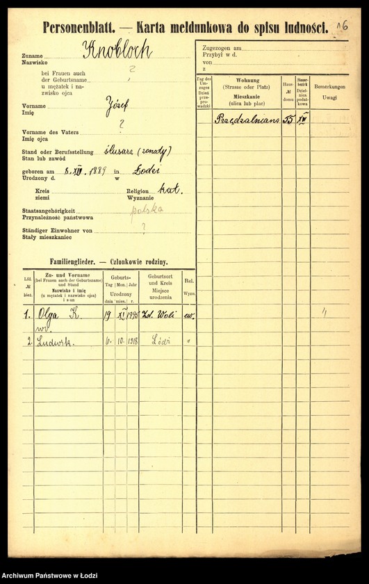 Obraz 18 z jednostki "[Spis ludności Łodzi] Knobloch - Kobyłecki"