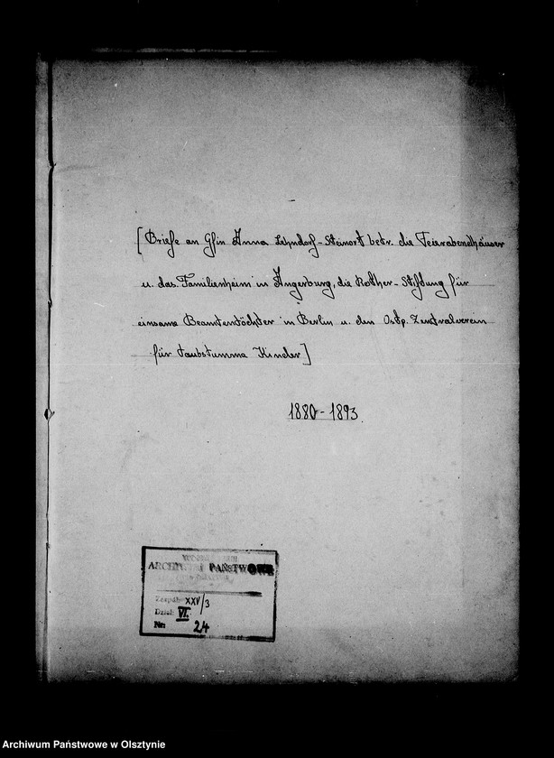 image.from.unit.number "/Briefe an Gfin Anna Lehndorff- Steinort betr. die Feierabendhäuser u. das Familienheim in Angeburg, die Rother- Stiftung für einsame Beamtentöchter in Berlin u. den Ostpr. Zentralverein für taubstumme Kinder/"