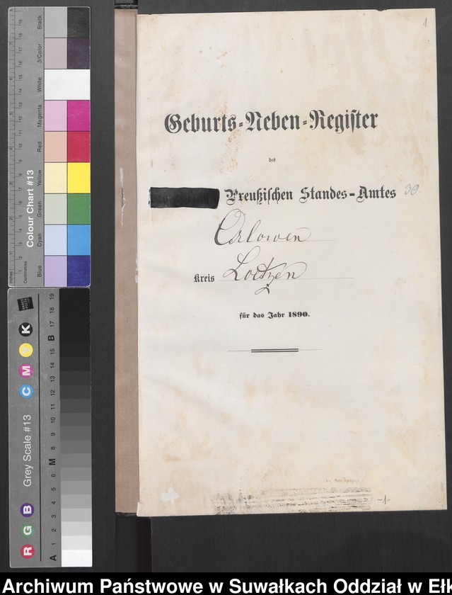 image.from.unit.number "Geburts-Neben-Register des Preussischen Standes-Amtes Orlowen Kreis Loetzen für das Jahr 1890"
