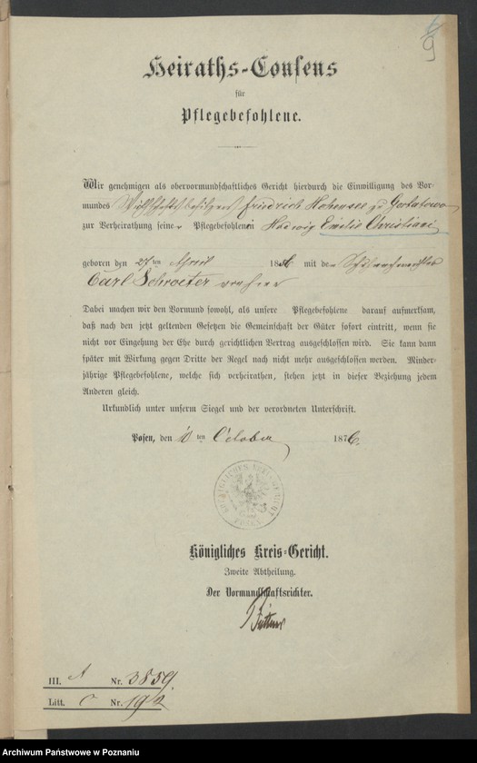 Obraz 11 z jednostki "Die von den Verlobten beigebrachten Urkunden zur Eheschliessung pro 1876"
