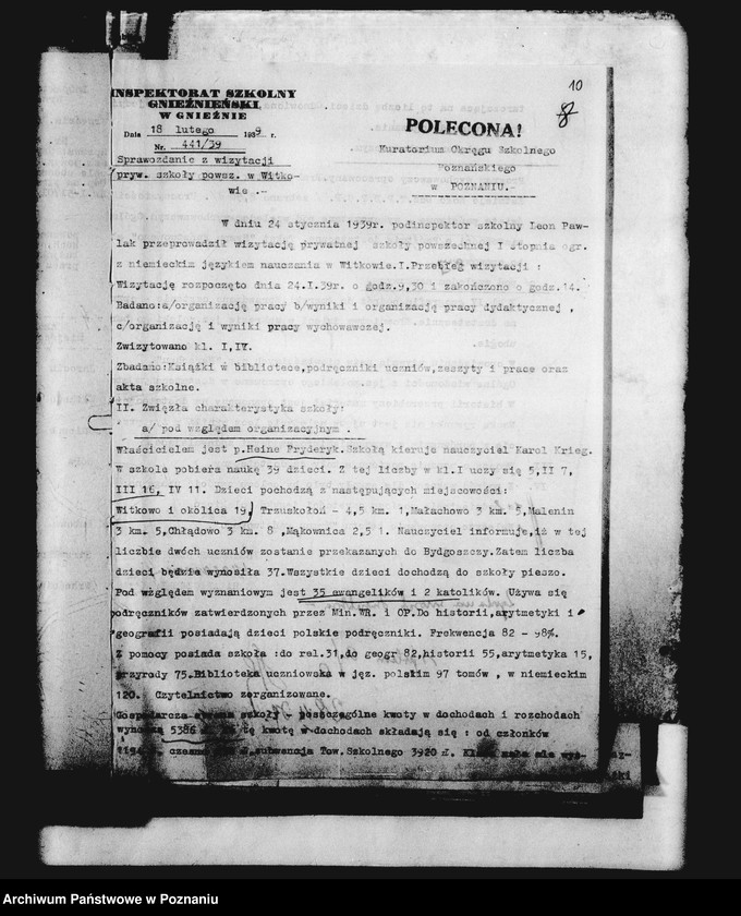 Obraz 13 z jednostki "Prywatna Szkoła Powszechna z niemieckim językiem nauczania w Witkowie, powiat Gniezno"