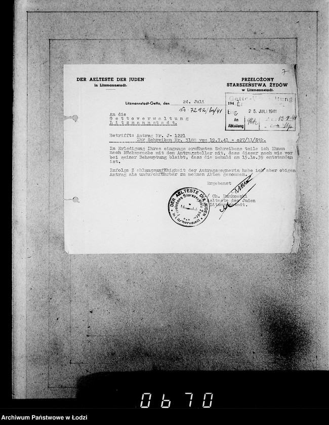 Obraz 11 z jednostki "J 1221-1240 [Wnioski Żydów z Getta o zwrot należności za pracę i towar wzięty na kredyt]"