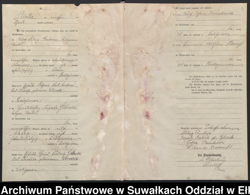 image.from.unit.number "Heiraths-Haupt-Register des Königlichen Preussischen Standes-Amtes Belzonzen Kreis Johannisburg"