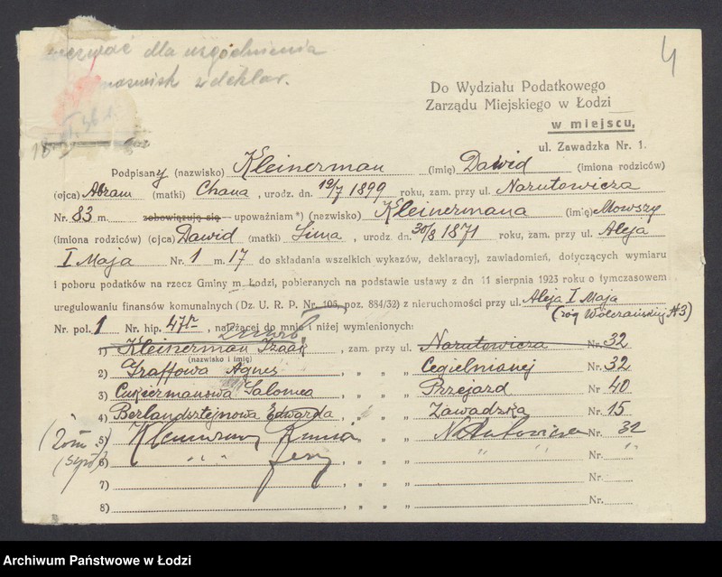 image.from.unit.number "Księga inwentarzowa nieruchomości m. Łodzi al. 1 Maja"