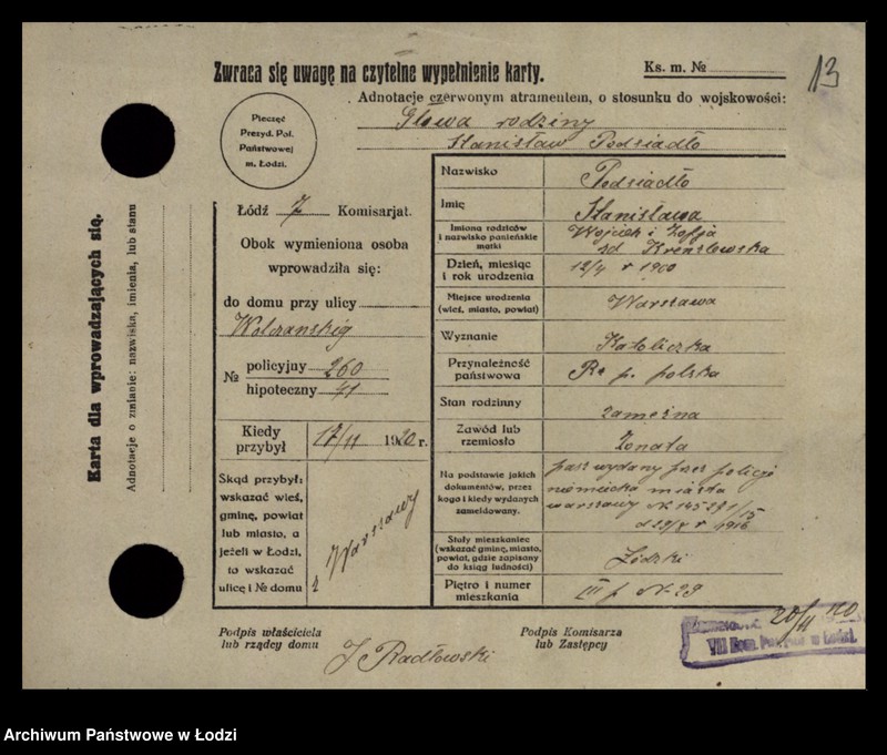 Obraz 15 z jednostki "[Spis ludności Łodzi] Podsadnik-Pokrzywa"