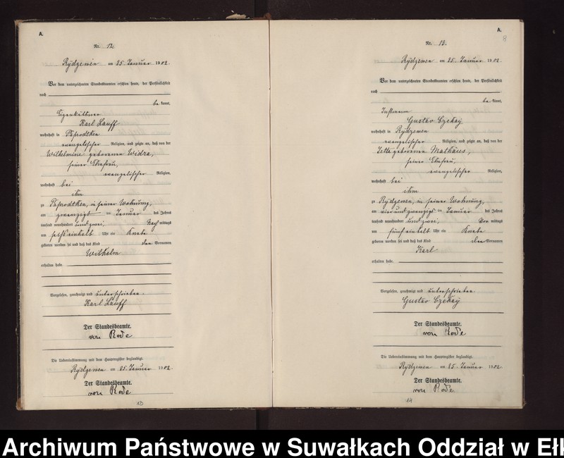 image.from.unit.number "Geburts-Neben-Register des Preussischen Standes-Amtes Rydzewen Kreis Lötzen"