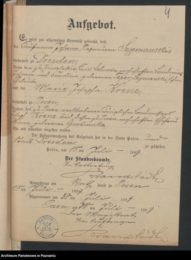 Obraz 6 z jednostki "Die von den Verlobten beigebrachten Urkunden zur Eheschliessung pro 1899"